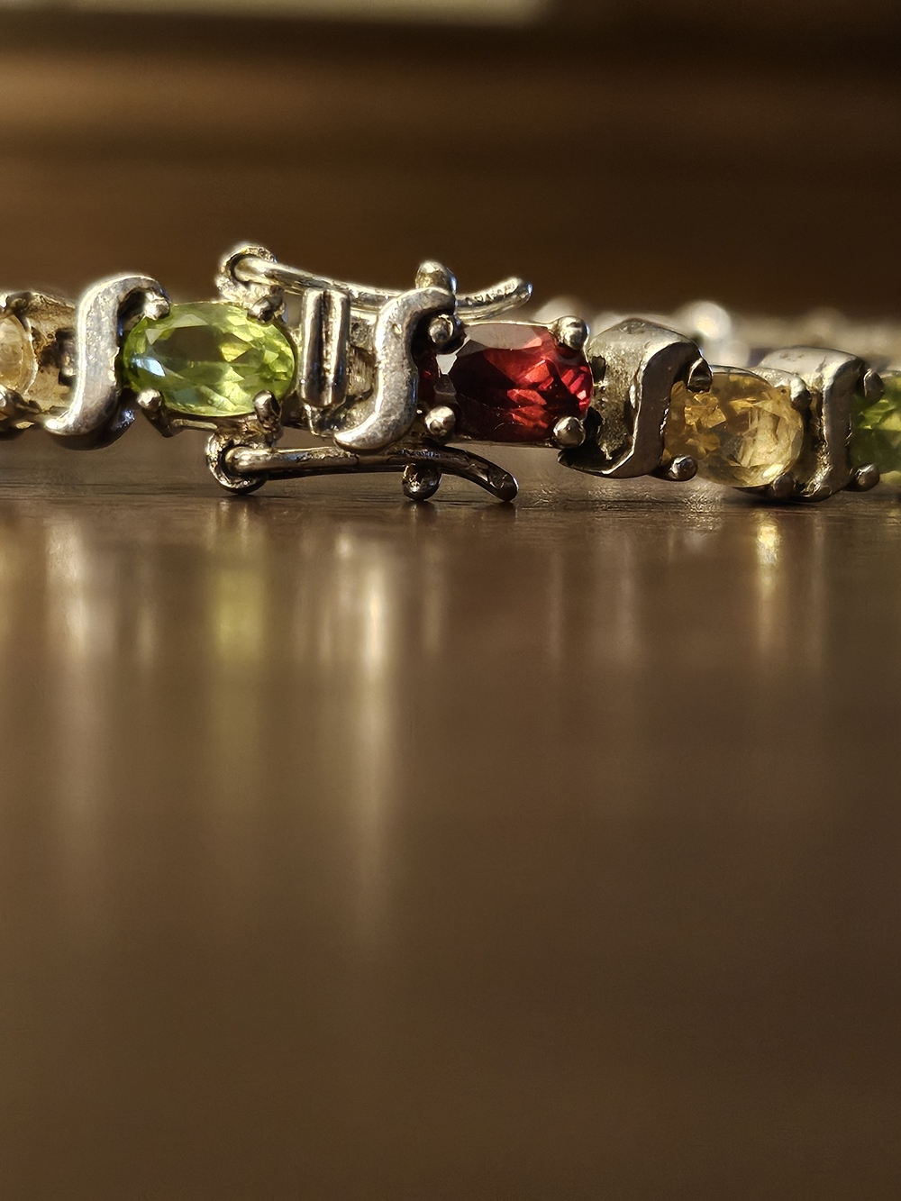 Multi-Gemstone Tennis Bracelet - 925 SS with Red, Purple, Blue & Green stones - Picture 2 of 9